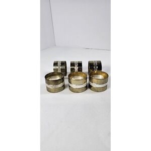 Two Tone Silver & Gold Metal‎ Round Napkin Rings Set 6 MCM Vintage 1 1/2"